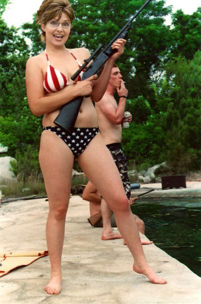 Sarah Palin with bikini and rifle Aug 29 2008